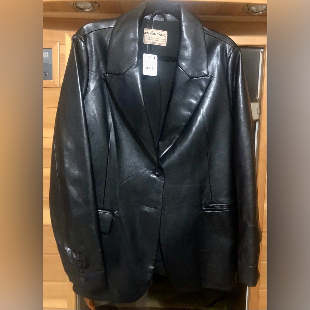 We The Free Black Leather Blazer Jacket     NWT